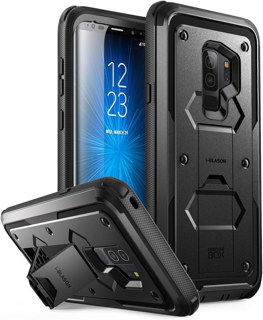 Carcasa i-Blason pentru Samsung Galaxy S9 Plus, [Armorbox], rezistenta la socuri, cu suport, fara protectie de ecran pentru Samsung Galaxy S9+ Plus 2018, neagra
