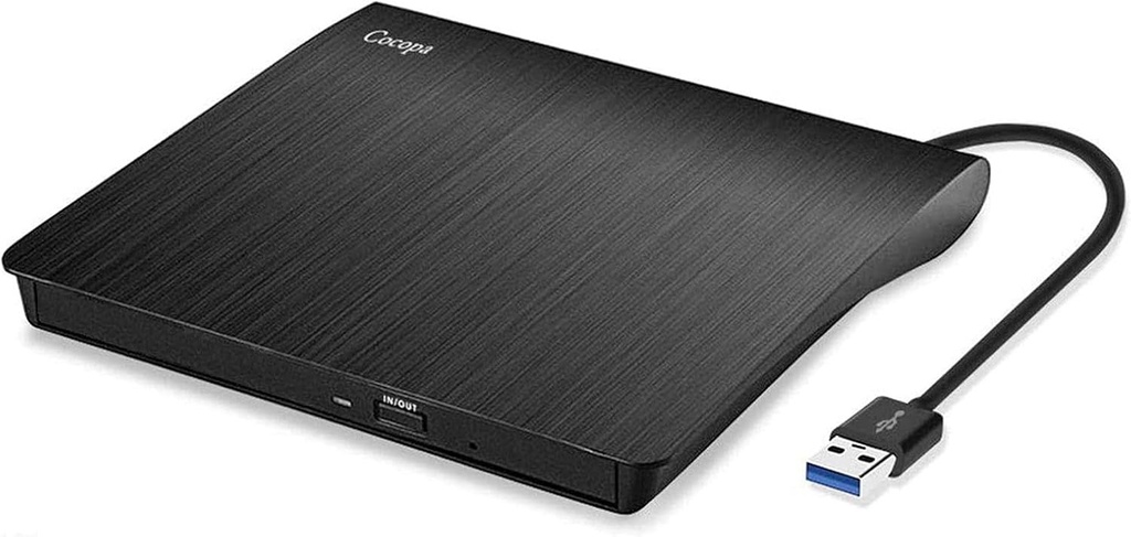 Cocopa Unitate DVD externa, Unitate CD externa pentru laptop PC USB 3.0 Unitate DVD-R CD-RW externa Dispozitiv ultra subtire pentru laptop Windows 98/ME/2000/XP/Vista/7/8/10/11 Mac Linux, Negru