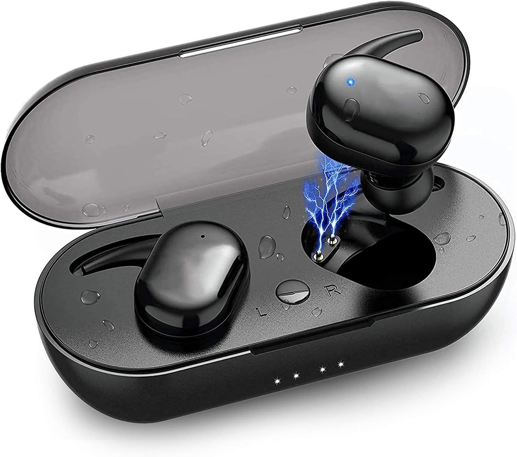 Casti Bluetooth, casti wireless Bluetooth 5.0 impermeabile IPX5 cu anulare a zgomotului, microfon si carcasa de incarcare, asociere automata binaurala, HiFi stereo 3D, microfoane incorporate pentru Android si iOS