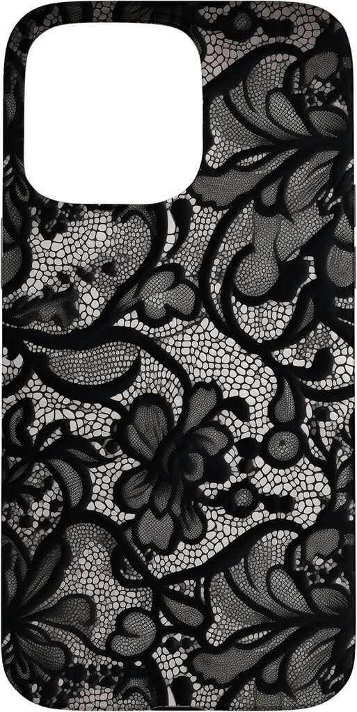 Carcasa iPhone 15 Pro Max cu model vintage de dantela neagra