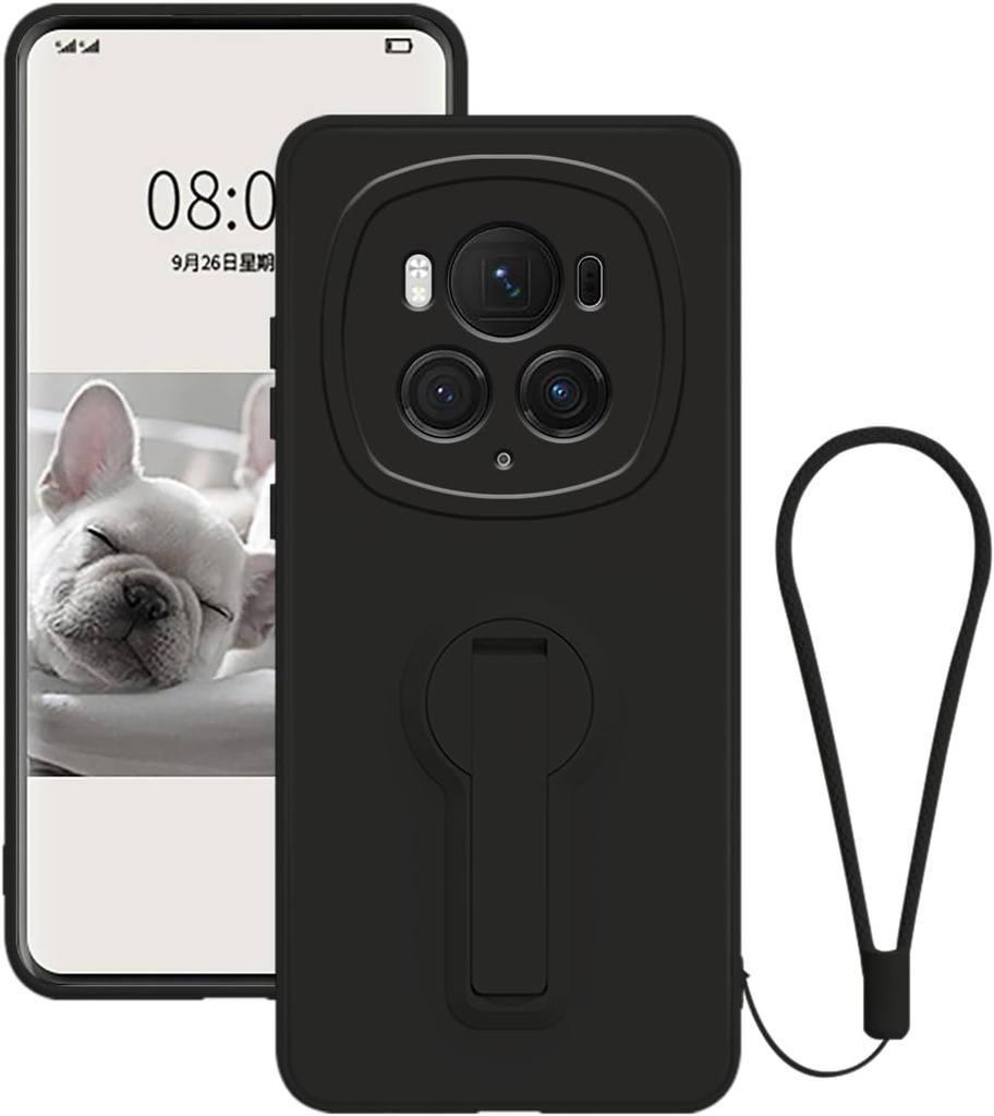Anlalish Compatibil cu Husa de Telefon Honor Magic 6 Pro, Accesoriu de Carcasa din Silicon Antisoc Militar, Husa de Protectie Subtire cu Curea, Husa Originala Rezistenta la Zgarieturi (Negru)