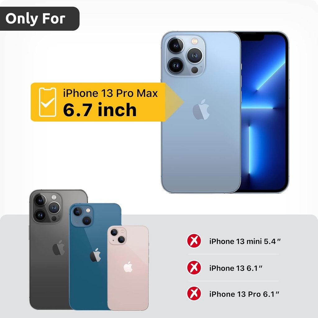 Husa de telefon GOODVISH 3 in 1 cu colier pentru iPhone 13 Pro Max 6.7", cu 2 protectii de ecran | Protectie 360° | Protectie camera | Husa colier cu curea | Husa transparenta cu snur - Negru