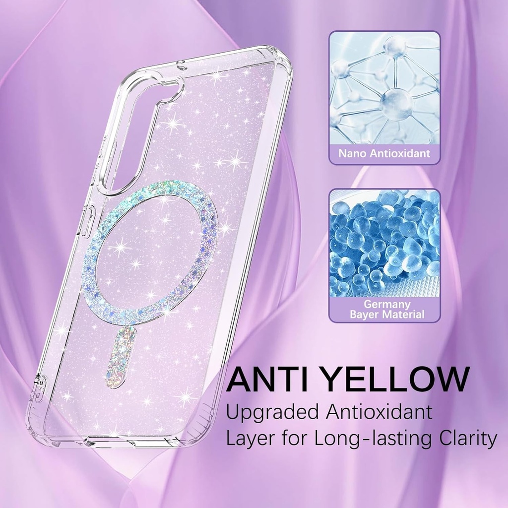 Husa magnetica de protectie BENTOBEN pentru Samsung Galaxy S23 5G, compatibila cu MagSafe, cu sclipici si anti-amprenta, subtire, silicon TPU, rezistenta la zgarieturi, antisoc, husa Samsung Galaxy S23 5G, transparenta