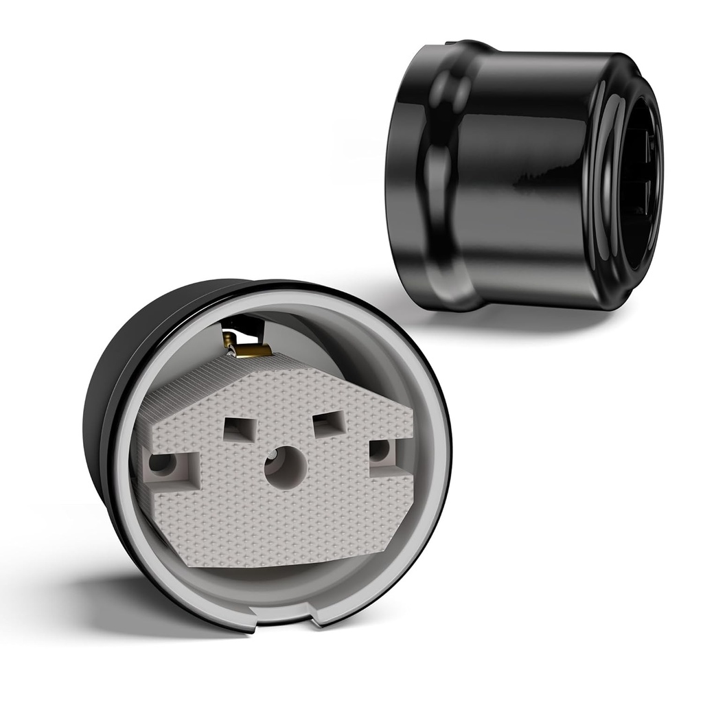 Priza aparenta ledscom.de, portelan PORS, negru lucios, rotunda, O 65 mm