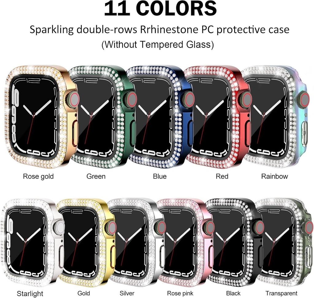 DEALELE [Pachet de 2] Carcasa din sticla securizata compatibila cu Apple Watch Ultra 2 / Ultra (46 mm), carcasa de protectie cu diamant cu sclipici si folie de protectie pentru ecran din sticla securizata (46 mm, negru + transparent)