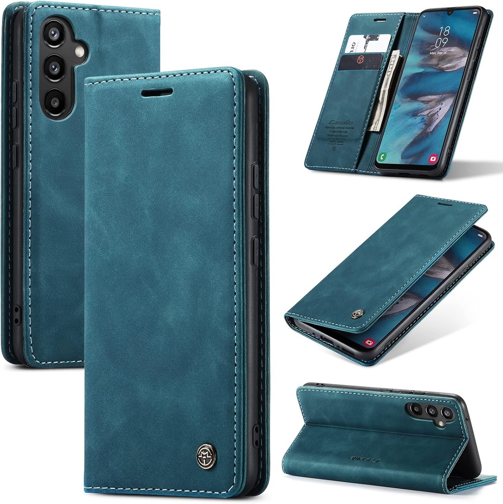 Husa de telefon Azororo pentru Samsung Galaxy A34 5G, husa premium din piele cu inchidere magnetica, slot pentru card, functie de suport, husa de protectie pentru Samsung Galaxy A34, turcoaz