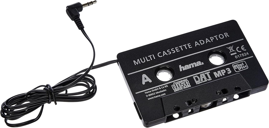 Adaptor casetofon auto Hama (smartphone-uri/MP3/CD playere/iPod/tablete pe radio auto, casetofon cu mufa jack de 3,5 mm) negru