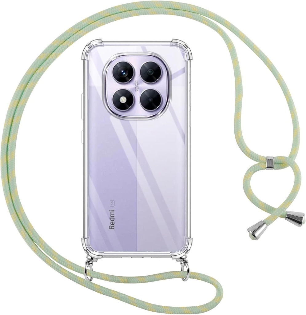 Husa de telefon Pnakqil cu curea pentru Xiaomi Redmi Note 14 Pro 5G/Poco X7 5G, silicon transparent moale cu snur, carcasa de protectie anti-cadere pentru Redmi Note 14 Pro 5G 6.67", verde