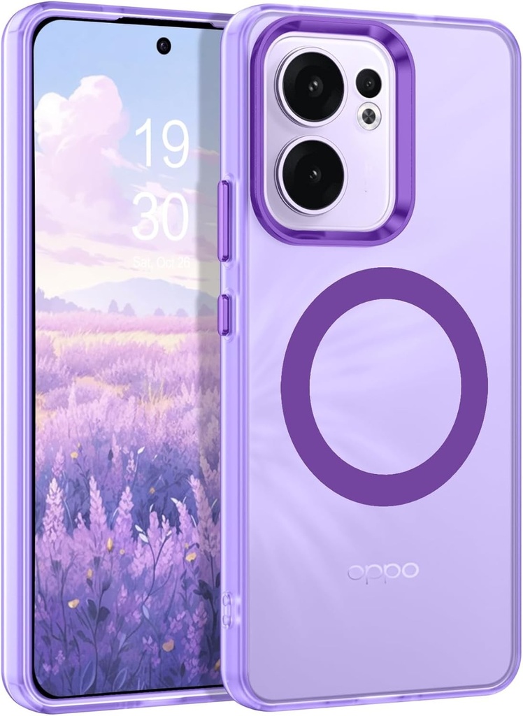 Carcasa magnetica GUAGUA pentru OPPO Reno 13 F 5G, compatibila cu MagSafe, cu margini ridicate, bara de protectie rezistenta la socuri, culori stralucitoare, mata translucida, anti-cadere, violet