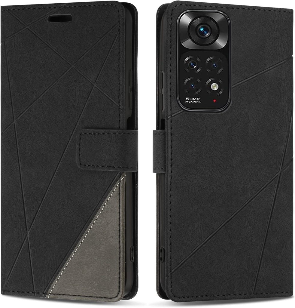 Husa SONWO pentru Xiaomi Redmi Note 11S / Xiaomi Redmi Note 11, husa de protectie din piele PU, tip portofel tip carte pentru Redmi Note 11S / Redmi Note 11, sloturi pentru carduri, functie de suport, neagra