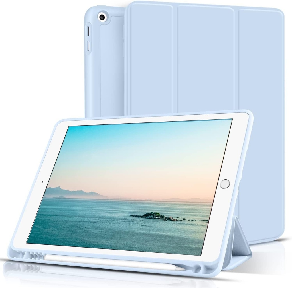Husa aoub pentru iPad 2018/2017 de 9,7 inci, rezistenta la caderi si uzura, suport pentru creion incorporat, husa de protectie inteligenta din silicon cu functie Sleep/Wake, potrivita pentru iPad a 5-a si a 6-a generatie, albastru deschis