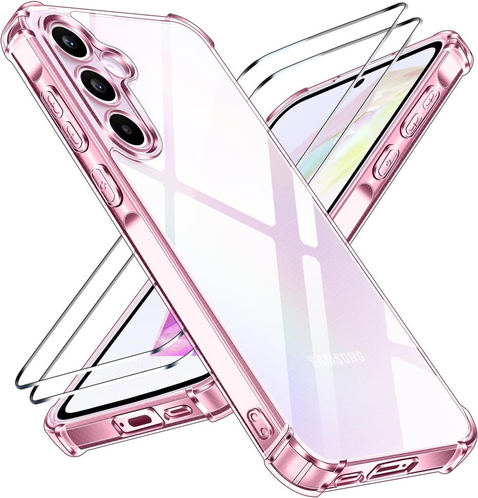 Carcasa transparenta ivoler, non-ingalbenitoare, pentru Samsung Galaxy A55 5G, cu coltare rezistente la socuri, 1 carcasa de telefon cu 2 protectii de ecran din sticla securizata, carcasa transparenta subtire (violet)