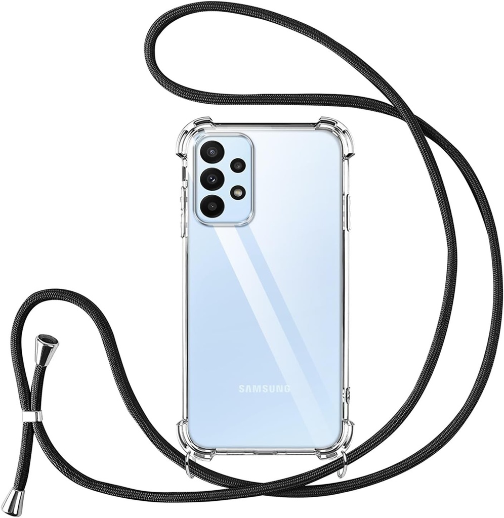 Carcasa colier Vauki pentru Samsung Galaxy A23 5G cu snur, husa de protectie transparenta din silicon TPU+PC cu curea reglabila si lant pentru Samsung A23 5G, violet