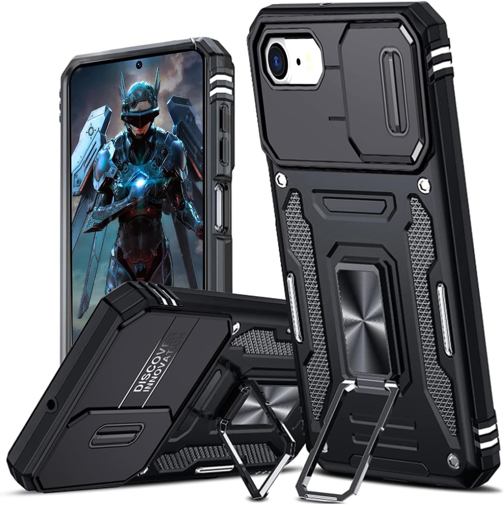 Husa TUUTPU pentru Xiaomi Redmi Note 14 5G (nu este pentru 4G) cu protectie pentru camera, husa hibrida cu protectie pentru camera, suport, inel metalic, husa de protectie rezistenta la socuri de grad militar, neagra