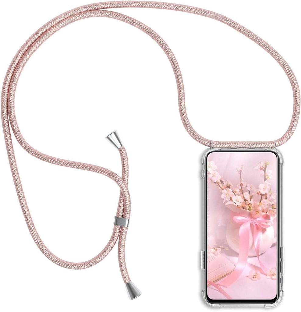 XTCASE Husa de telefon compatibila cu iPhone 12 Mini, husa de telefon cu curea, husa de protectie transparenta, rezistenta la socuri - snur cu husa pentru purtare in jurul gatului, auriu roz