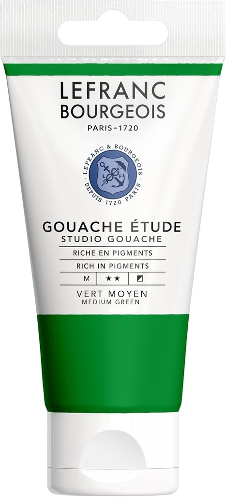 Lefranc Bourgeois 301923 Studio Guache, culori vii, rezistente la lumina, opace in tub de 80 ml - verde mediu