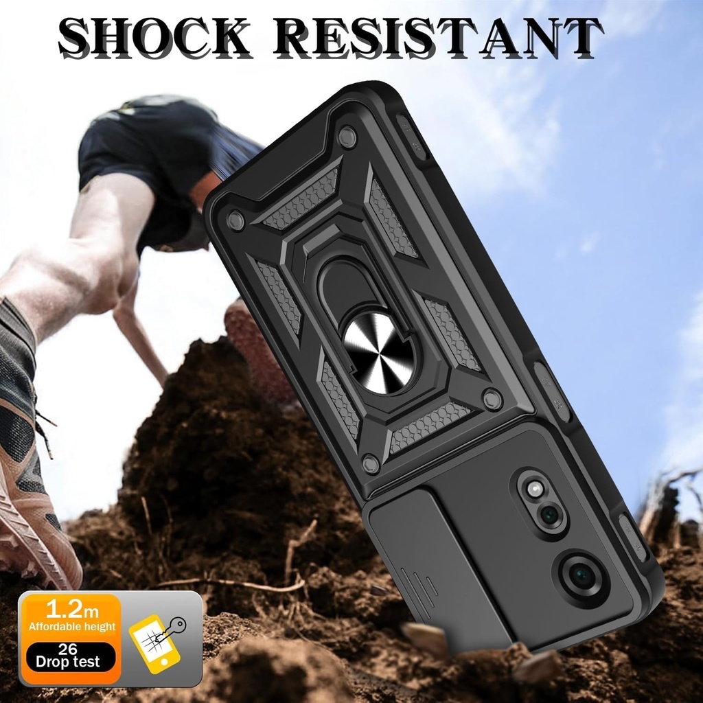 Husa si sticla securizata pentru Nubia Neo 2 5G, capac de protectie si protector de ecran, rezistent la socuri, capac glisant pentru lentila, suport rotativ la 360°, armura PC de calitate militara, negru
