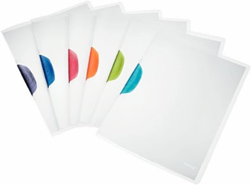 LEITZ 41740199 - Dosare rigide MAGIC PP cu cleme din plastic in culori translucide, format DIN A4, capacitate 30 de coli, culori asortate