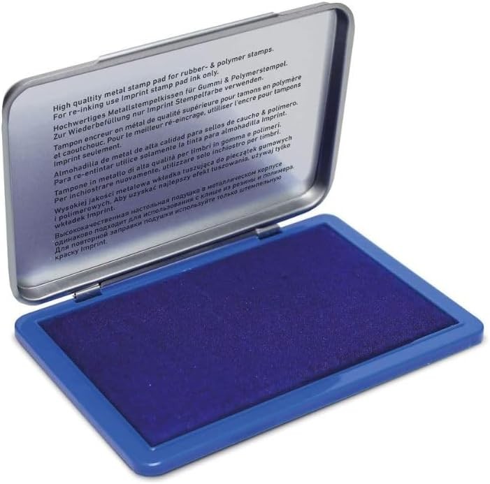 Tampon de stampila Imprint Hand Stamp 9072M pentru utilizare zilnica acasa si la birou - 1 tampon de stampila albastru, capac metalic robust, cerneala pe baza de apa, dimensiune 11 x 7 cm, ideal pentru stampile manuale