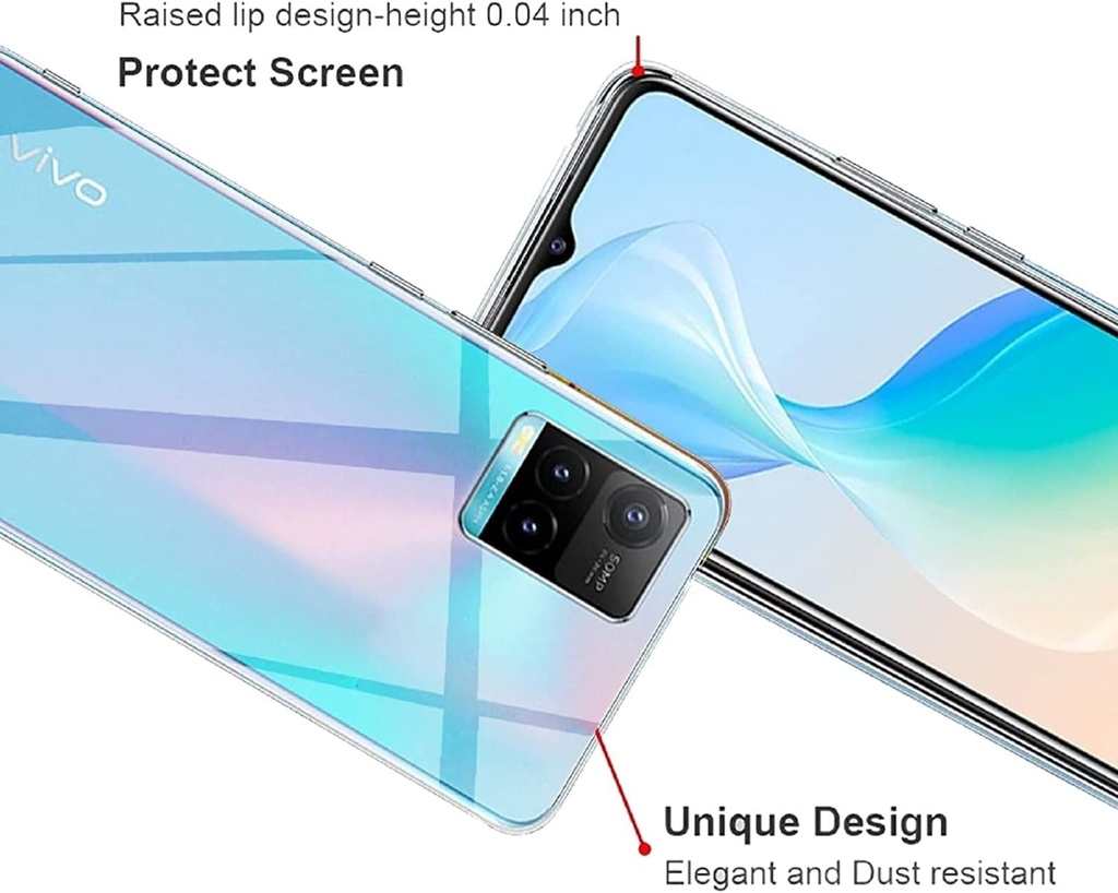Husa transparenta CAPTOR pentru Vivo Y21, carcasa subtire si moale din silicon TPU, protectie de inalta calitate pentru camera cu margine ridicata pentru ecran si camera