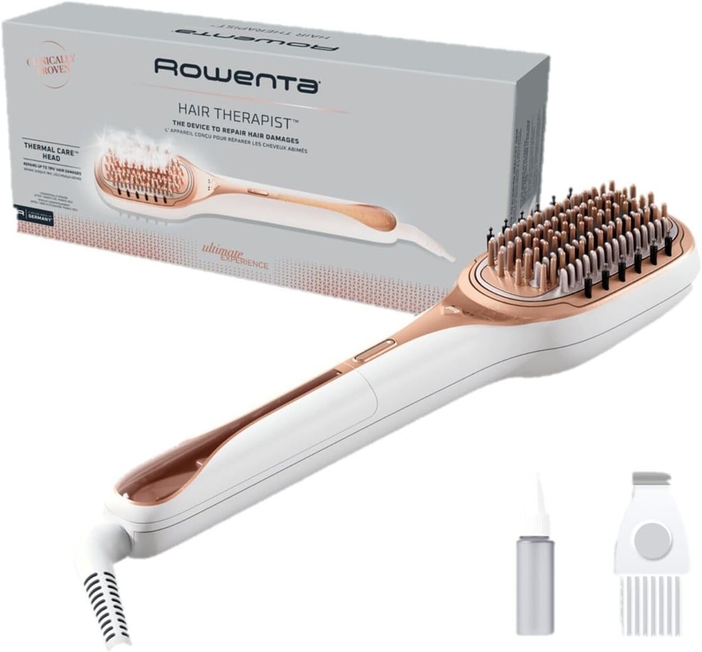 Rowenta Hair Therapist - Perie de reparare cu abur cu tehnologie Thermal Care, repara pana la 78% din deteriorarea parului, peri naturali pentru par moale si stralucitor CF9920