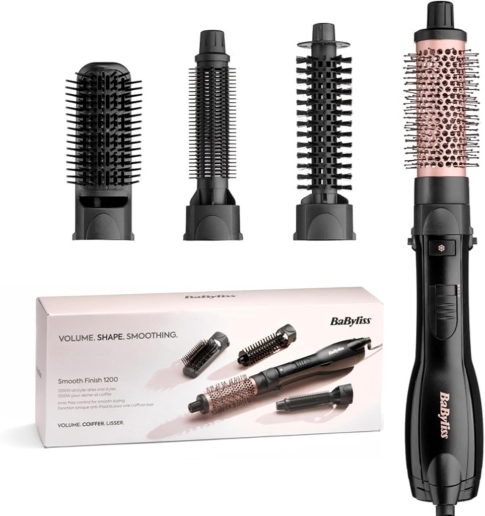 Perie cu aer cald BaByliss - Smooth Finish 1200 Multistyle 4 in 1, accesorii pentru volum, uscare si indreptare, 3 setari de temperatura, functie ionica, AS122E