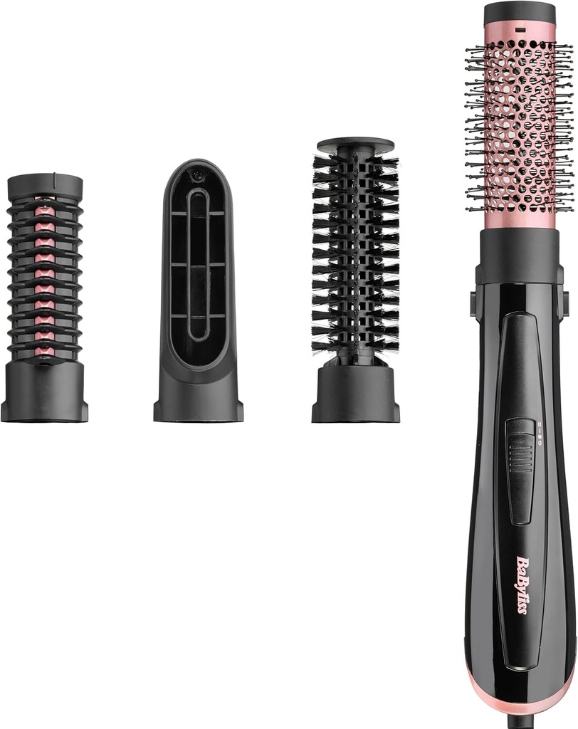 Perie cu aer cald BaByliss Perfect Finish - 3 accesorii pentru netezire, volum si stilizare - 2 setari de caldura + buton Cool Shot - Tehnologie ionica anti-electrizare - AS126E