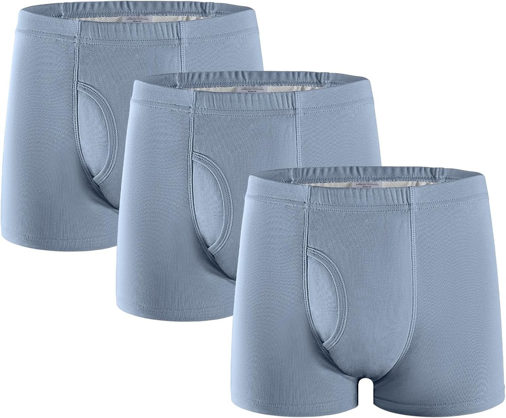 Set de 3 boxeri pentru incontinenta, chiloti pentru incontinenta pentru barbati cu tampon absorbant, capacitate urina 300 ml, bumbac lavabil si reutilizabil, albastru gri, marimea L