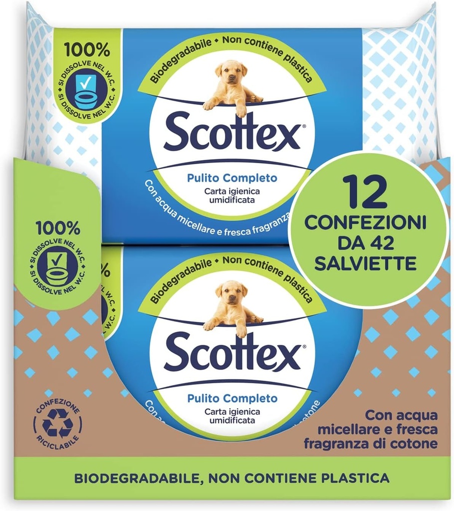 Hartie igienica umeda Scottex Pulito Completo, biodegradabila, ambalaj reciclabil, 504 servetele (12x42)