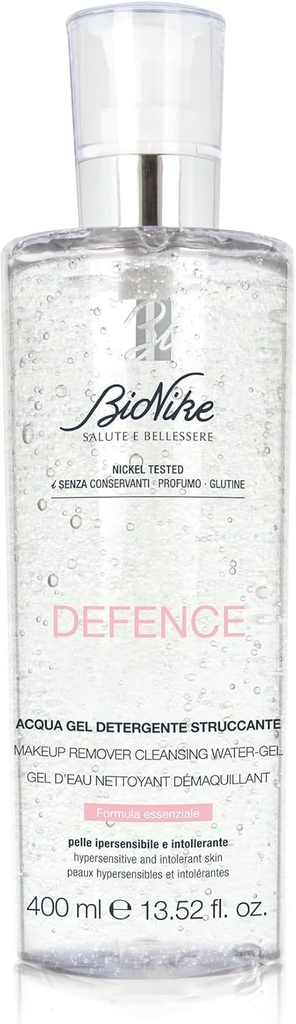 BioNike Defence - Gel demachiant cu apa, cu pantenol, pentru ten delicat si hipersensibil, curata si indeparteaza machiajul de pe fata si ochi, 400 ml