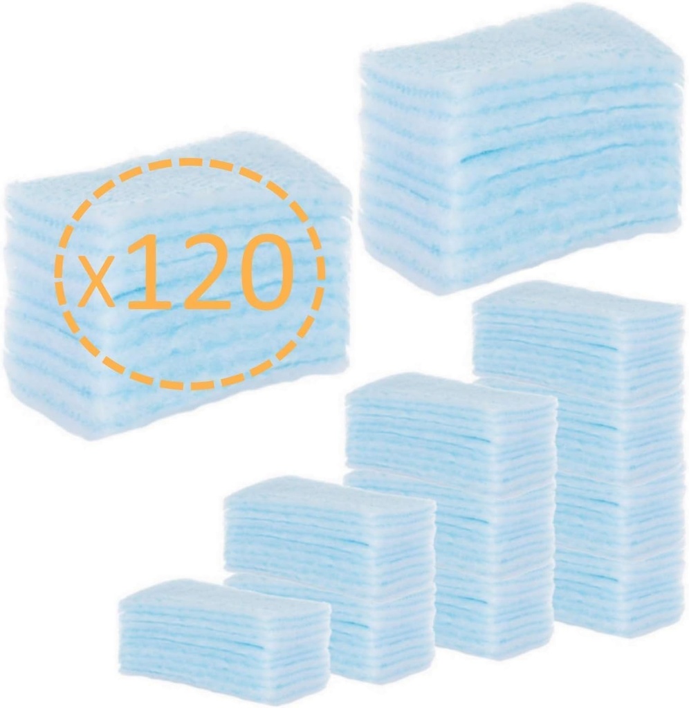 120 de bureti de baie cu sapun de unica folosinta pentru bebelusi, copii si adulti - 120 de unitati - Bureti pentru bebelusi cu piele sensibila - Bureti de baie cu sapun cu pH neutru - Pachet de 5 pachete a cate 24 de bureti fiecare