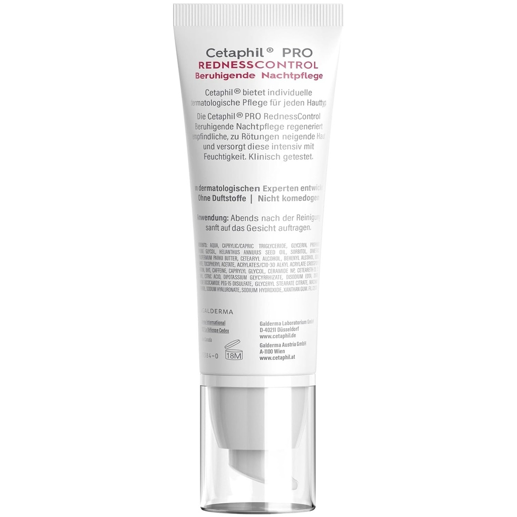 Crema de noapte calmanta CETAPHIL PRO RednessControl, 50 ml, Pentru ten predispus la roseata, Calmeaza instantaneu, Reduce vizibil roseata peste noapte, Fara parfum, Testata clinic