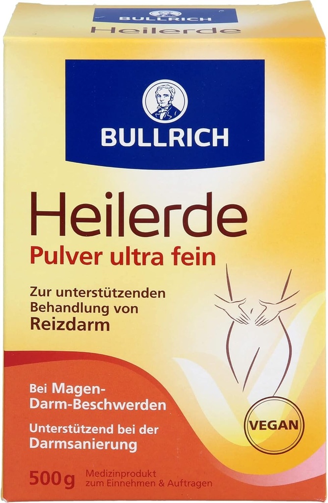 Pudra de argila vindecatoare Bullrich Ultra Fine | Amelioreaza disconfortul gastrointestinal si sustine curatarea intestinala | Pentru uz intern si extern | Vegan | 500 g (1 pachet)