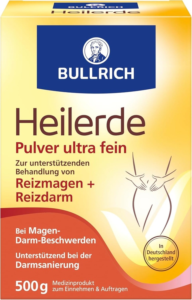 Pudra de argila vindecatoare Bullrich Ultra Fine | Amelioreaza disconfortul gastrointestinal si sustine curatarea intestinala | Pentru uz intern si extern | Vegan | 500 g (1 pachet)