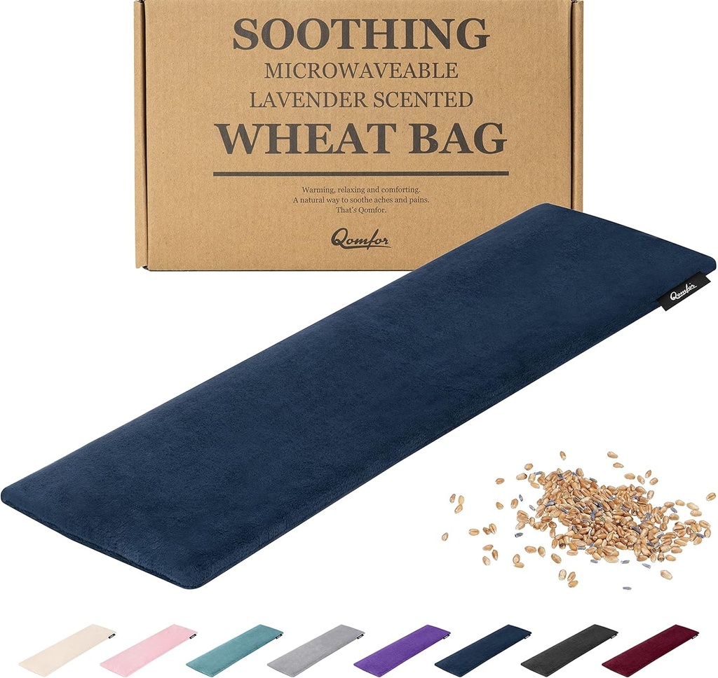 Perna incalzitoare pentru cuptorul cu microunde - Husa mare de incalzire pentru cuptorul cu microunde - Sac moale din fleece umplut cu grau si lavanda pentru ameliorarea durerii, dureri de gat, umeri si spate - Reutilizabila - Albastru inchis