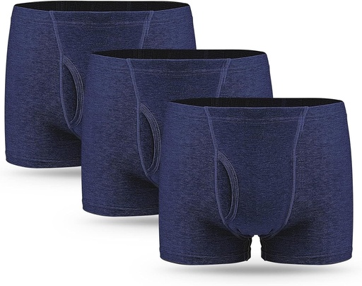Set de 3 boxeri pentru incontinenta, chiloti pentru incontinenta pentru barbati cu tampon absorbant, capacitate urina 300 ml, bumbac lavabil si reutilizabil, albastru, marimea L