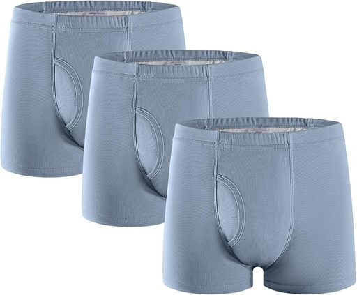 Set de 3 boxeri pentru incontinenta, chiloti pentru incontinenta pentru barbati cu tampon absorbant, capacitate urina 300 ml, bumbac lavabil si reutilizabil, albastru gri, marimea L