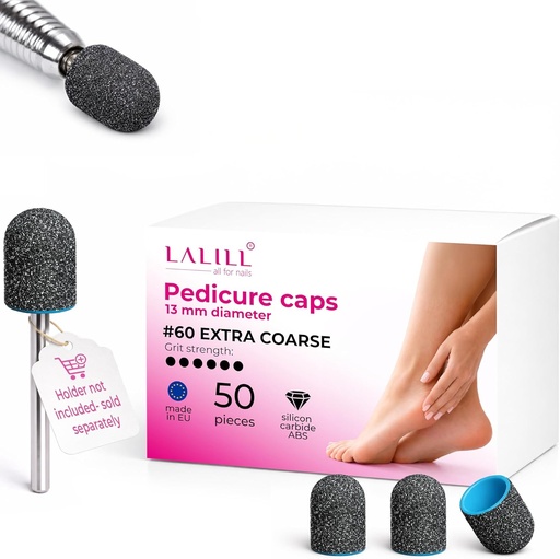 Capace abrazive din grafit LALILL LUX 13 mm - Granulatie 80 - 50 bucati - Pentru freze de unghii - Indepartarea bataturilor groase - Pedichiura si podologie - Compatibile cu frezele standard