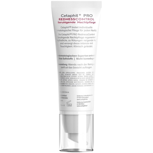 Crema de noapte calmanta CETAPHIL PRO RednessControl, 50 ml, Pentru ten predispus la roseata, Calmeaza instantaneu, Reduce vizibil roseata peste noapte, Fara parfum, Testata clinic