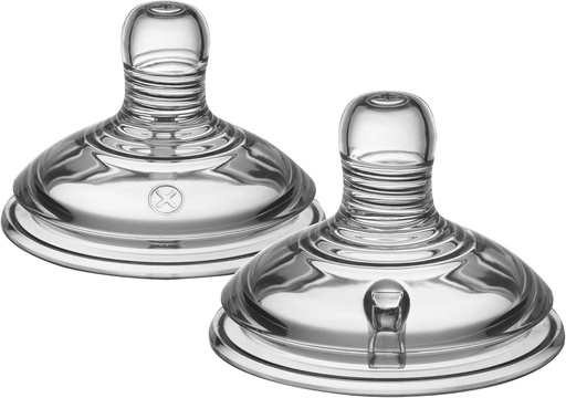 Tetine Tommee Tippee Closer to Nature, forma naturala cu valva anticolici, silicon moale, debit variabil de lapte, de la 0 luni, pachet de 2, transparente