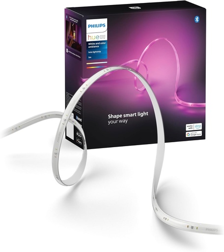 Set de baza pentru banda luminoasa inteligenta LED Philips Hue pentru interior, 5 m, pachet de 1, iluminare indirecta controlabila cu aplicatia Hue, banda LED compatibila cu Alexa, Google Assistant si Apple HomeKit
