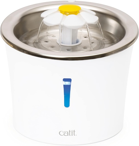 Catit 43725 Fantana cu flori, fantana cu bautura din flori cu insert din otel inoxidabil, pentru pisici, 3L, alb/otel inoxidabil