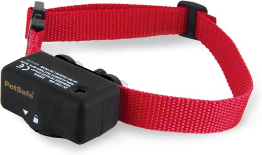 PetSafe - Zgarda anti-latrat pentru caini, solutie de stimulare electrostatica progresiva cu 6 niveluri, zgarda usoara, impermeabila si reglabila, curea rosie
