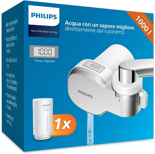 Filtru de robinet Philips AWP3705P1/10 cu microfiltrare si afisaj digital, capacitate de filtrare de 1000 l
