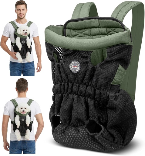 Rucsac ALLSOPETS pentru caini mici si medii – Geanta de transport confortabila si respirabila pentru caini cu carlig de siguranta, ideala pentru calatorii, drumetii si activitati in aer liber (verde masliniu, L)