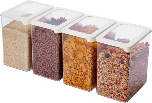Recipiente de depozitare SmartStore 3,5 l – Set de 4 – Cutii de depozitare din plastic cu 20% continut bio, cu capac, fara BPA, lavabile in masina de spalat vase – Organizator de bucatarie stivuibil – 12,5 x 18 x 20 cm