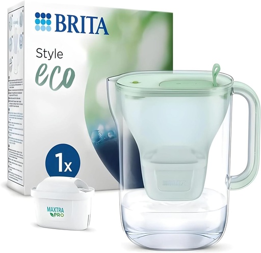 Carafa filtranta BRITA Style eco Green (2,4 l) incl. 1 cartus MAXTRA PRO All-in-1 – Filtru de apa sustenabil cu design modern pentru reducerea calcarului, clorului, plumbului si impuritatilor