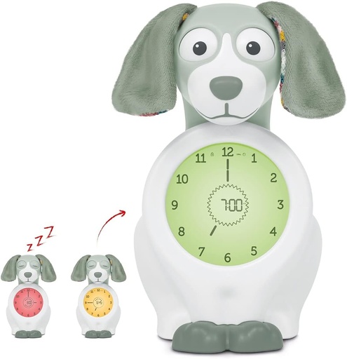 ZAZU Kids Davy Dog - Ceas desteptator educativ si antrenor de somn pentru copii, Ceas desteptator LED pentru copii, Somn si trezire inteligenta, Fete si baieti (Verde)