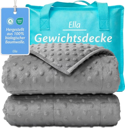 Patura Ella cu greutati pentru copii 2,4 kg 90x120 cm – Patura terapeutica pentru ameliorarea stresului si anxietatii, margele de sticla hipoalergenice, strat exterior moale si racoritor din bumbac, pentru copii cu greutatea intre 15-25 kg – Minky gri