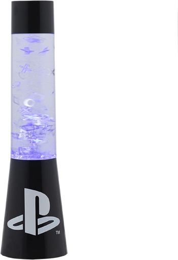 Lampa PlayStation cu sclipici si lichid cu pictograme plutitoare pentru controler - Produs oficial Sony licentiat, lumina de noapte pentru camera de jocuri, decor dormitor, neagra